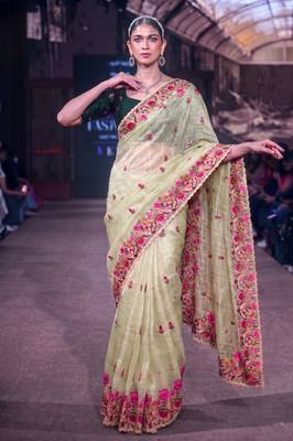 Women's kota tissue saree elegant threadwork & zari border detail 1