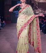 Women's kota tissue saree elegant threadwork & zari border detail