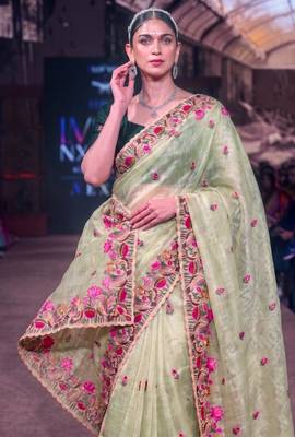 Women's kota tissue saree elegant threadwork & zari border detail 2