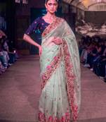 Women's kota tissue saree elegant threadwork & zari border detail