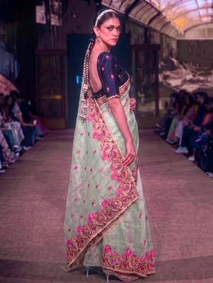 Women's kota tissue saree elegant threadwork & zari border detail 3