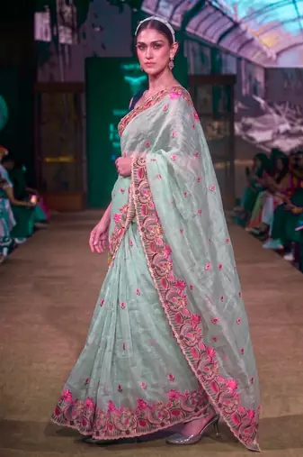 Women's kota tissue saree elegant threadwork & zari border detail