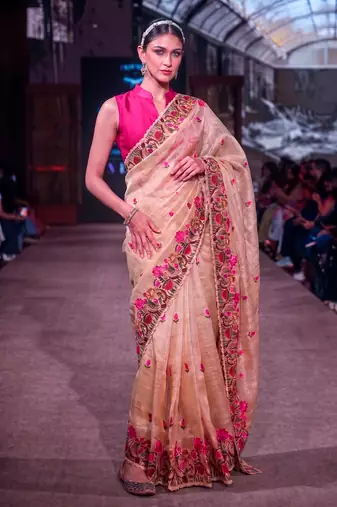 Women's kota tissue saree elegant threadwork & zari border detail