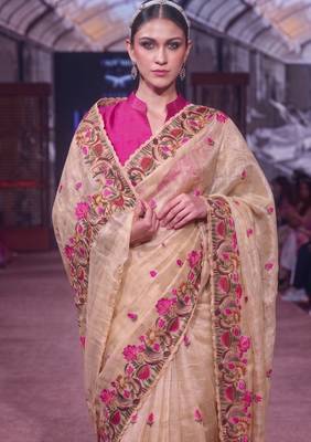 Women's kota tissue saree elegant threadwork & zari border detail 2