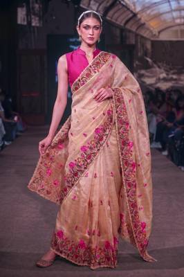 Women's kota tissue saree elegant threadwork & zari border detail 4