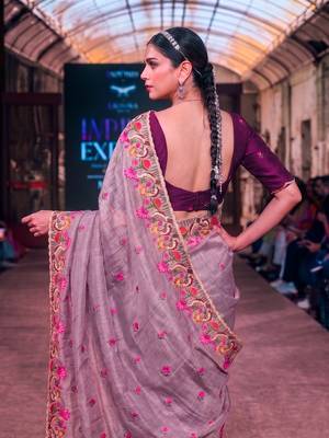 Women's kota tissue saree elegant threadwork & zari border detail 3