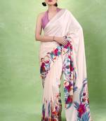 Women's satin silk saree with vibrant digital prints & elegant fluid drape