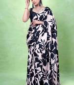 Women's satin silk saree with vibrant digital prints & elegant fluid drape