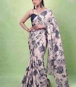 Women's satin silk saree with vibrant digital prints & elegant fluid drape