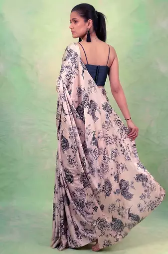Women's satin silk saree with vibrant digital prints & elegant fluid drape