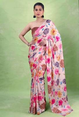 Women's satin silk saree with vibrant digital prints & elegant fluid drape 1