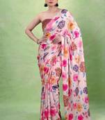 Women's satin silk saree with vibrant digital prints & elegant fluid drape