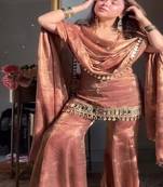 rose gold fendy silk sharara suit with mirror work fully stitched ethnic set with dupatta
