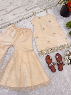 rose gold fendy silk sharara suit with mirror work fully stitched ethnic set with dupatta 3