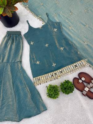 rose gold fendy silk sharara suit with mirror work fully stitched ethnic set with dupatta 2