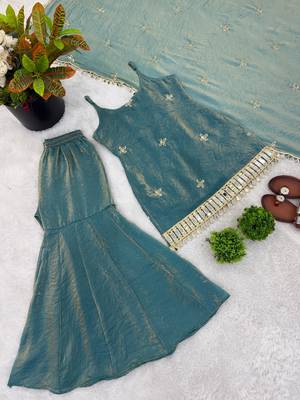 rose gold fendy silk sharara suit with mirror work fully stitched ethnic set with dupatta 3