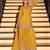 Yellow chinon silk full stitched free size palazzo suits upto 42