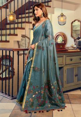 kolkata cotton litchi work saree with fancy tassels 4