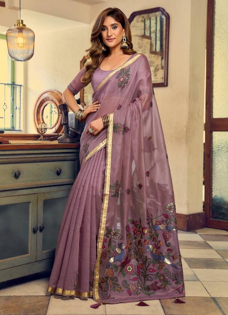 kolkata cotton litchi work saree with fancy tassels