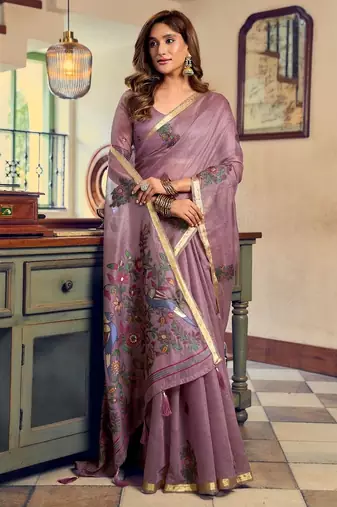 kolkata cotton litchi work saree with fancy tassels