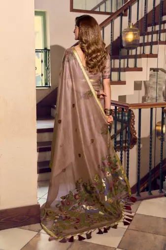 kolkata cotton litchi work saree with fancy tassels