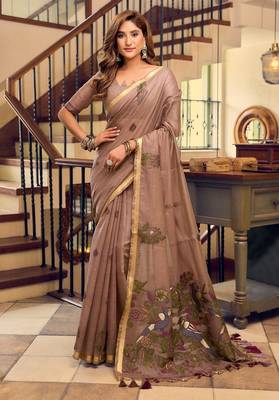 kolkata cotton litchi work saree with fancy tassels 1