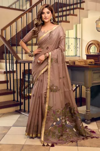 kolkata cotton litchi work saree with fancy tassels