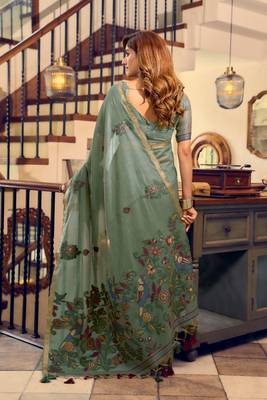 kolkata cotton litchi work saree with fancy tassels 2