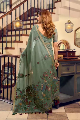 kolkata cotton litchi work saree with fancy tassels