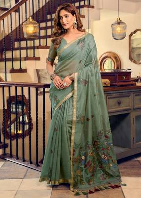 kolkata cotton litchi work saree with fancy tassels 3