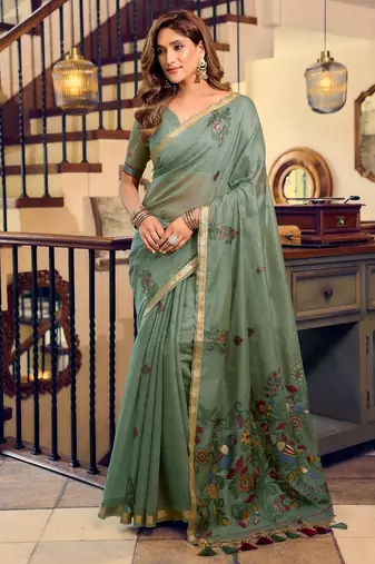 kolkata cotton litchi work saree with fancy tassels