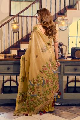 kolkata cotton litchi work saree with fancy tassels 1