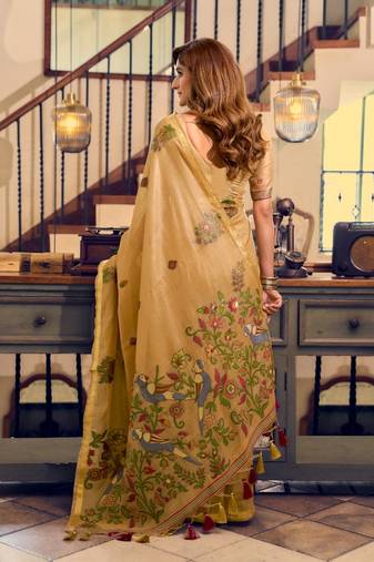 kolkata cotton litchi work saree with fancy tassels