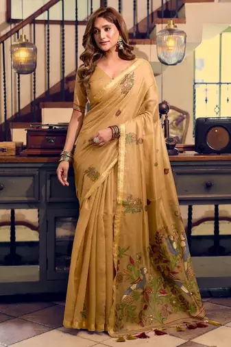 kolkata cotton litchi work saree with fancy tassels