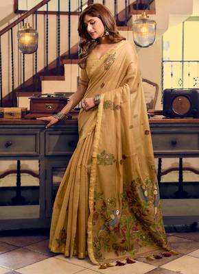 kolkata cotton litchi work saree with fancy tassels 3