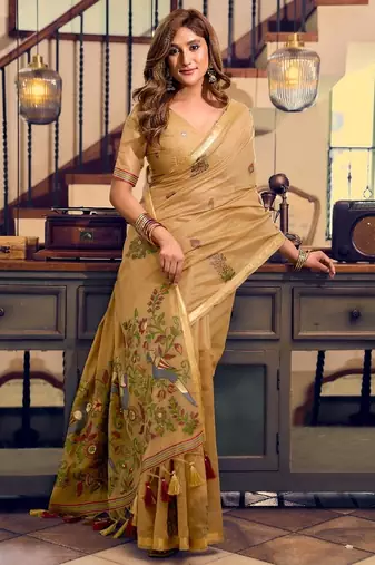 kolkata cotton litchi work saree with fancy tassels
