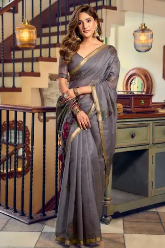 kolkata cotton litchi work saree with fancy tassels