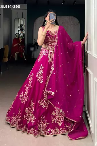 rani pink art silk embroidered Lehenga set