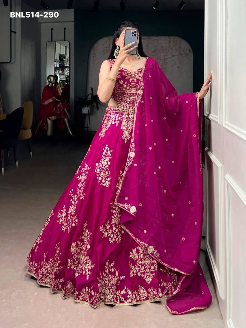 rani pink art silk embroidered Lehenga set