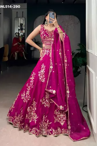 rani pink art silk embroidered Lehenga set