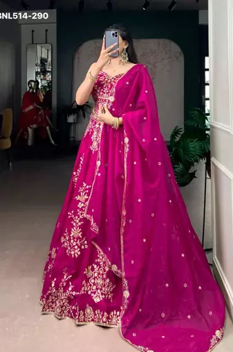 rani pink art silk embroidered Lehenga set