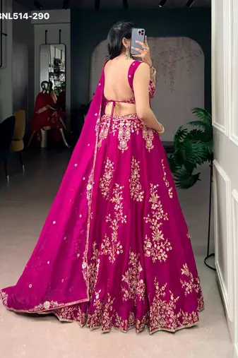 rani pink art silk embroidered Lehenga set