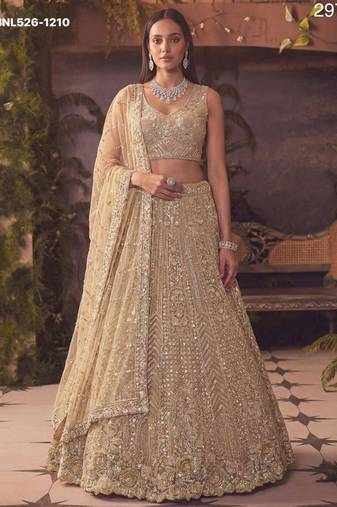 beige net embroidered Lehenga set