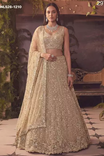beige net embroidered Lehenga set