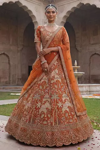 orange silk embroidered
