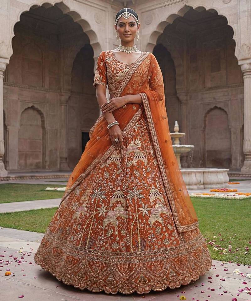 orange silk embroidered