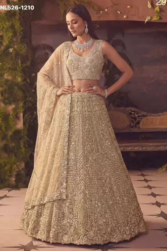 beige net embroidered Lehenga set