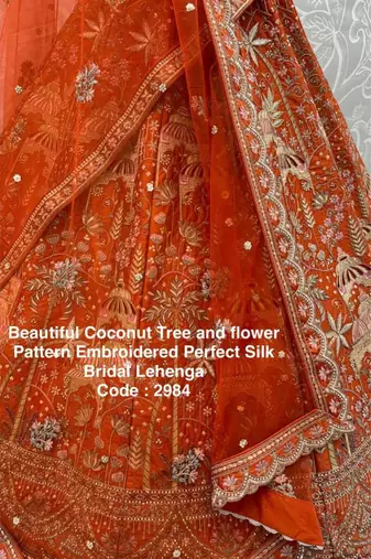 orange silk embroidered lehenga set