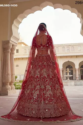 red silk embroidered lehenga set