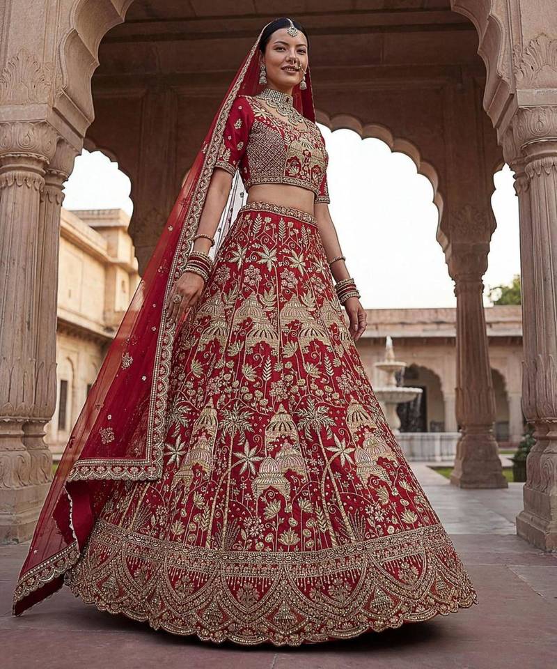 red silk embroidered